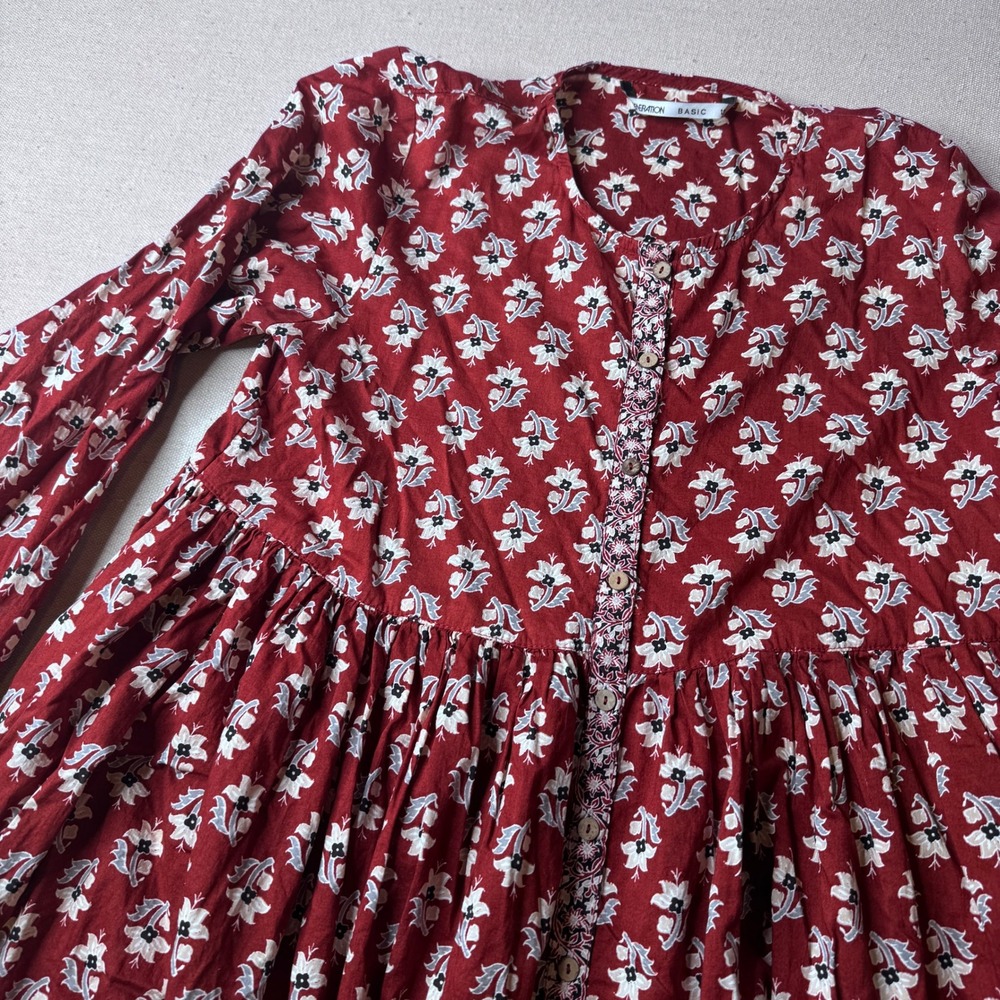 Generation Basic Cotton Prairie Dress Boho Floral Button Front Mini Size 12